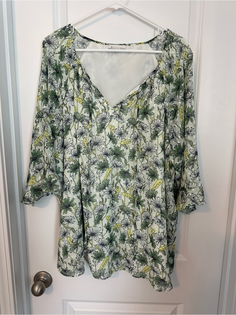 Skies Are Blue Floral V-Neck Tunic - Green & Yellow